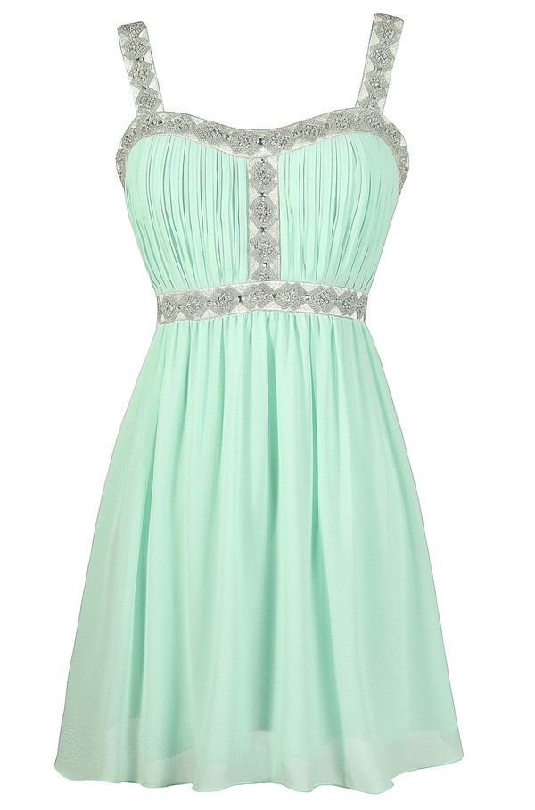 Lily Boutique Embellished Mint Dress, Cute Mint Dress, Beaded Mint