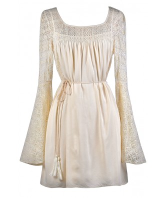 beige dress boho lace dresses bell sleeve hippie cute bohemian summer natural outfits sleeves clothes closer