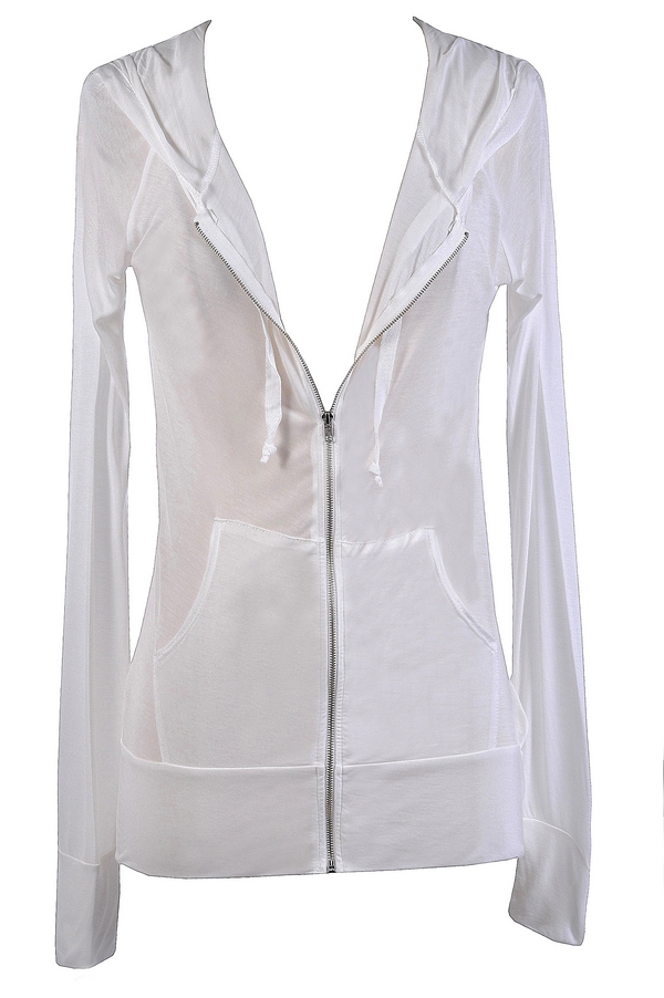 white zip front hoodie