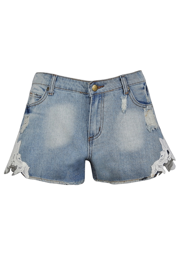 Cute Jean Shorts, Cute Denim Shorts, Lace Side Denim Shorts ...