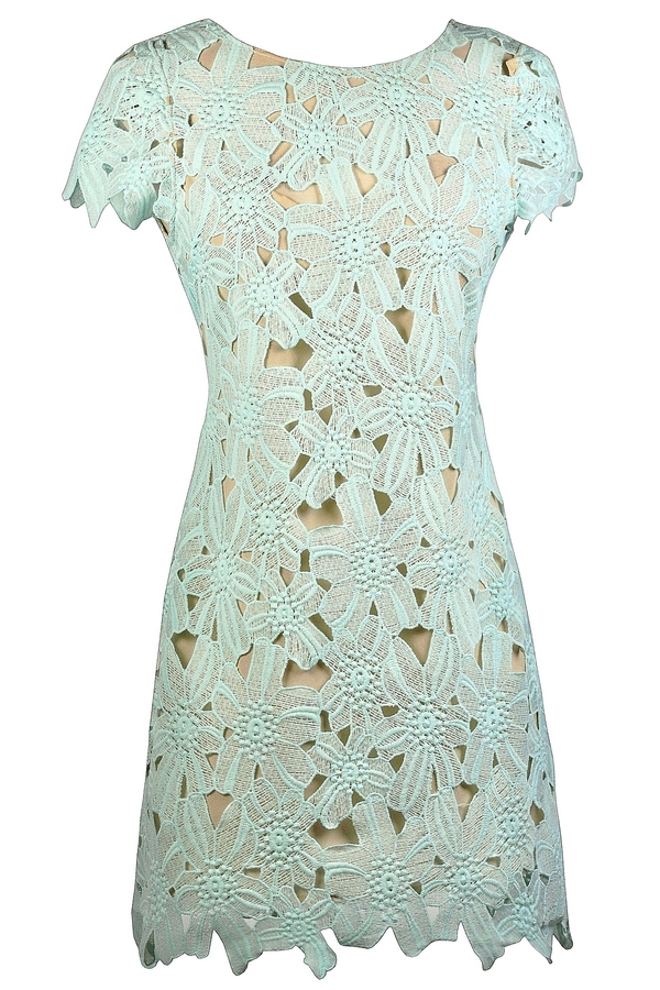 Mint and Beige Lace Dress, Cute Mint Dress, Mint Lace Sheath Dress, Mint  Crochet Lace Dress, Lace Capsleeve Dress, Mint Summer Dress Lily Boutique