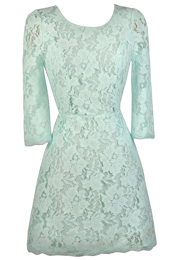 Simple Yet Stunning Lace Open Back Three Quarter Sleeve Dress in Pale Mint