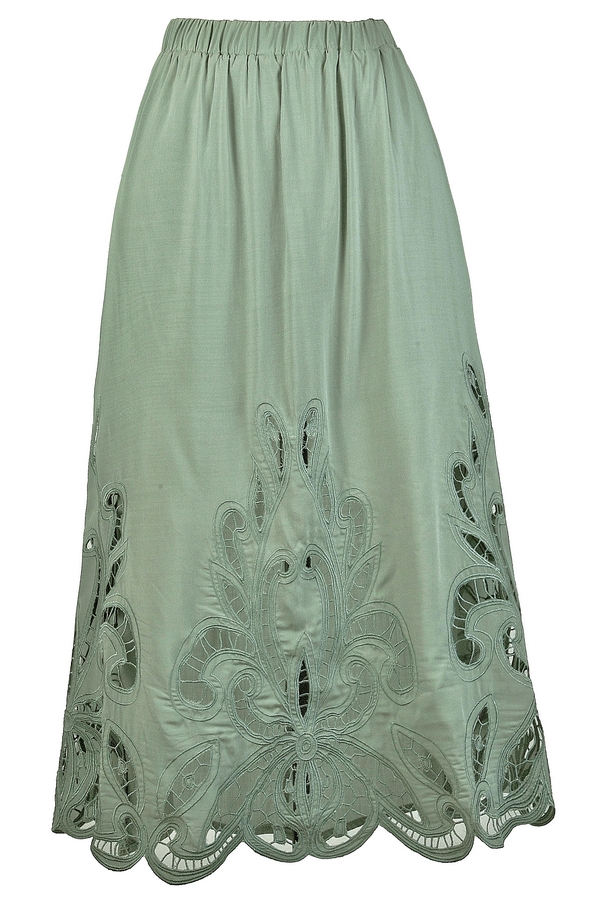 Sage Green Midi Skirt Longer Length Sage Midi Skirt Lasercut