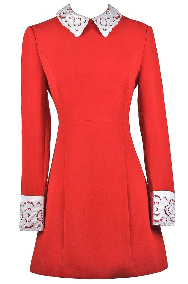 Red dress with lace collar outlet