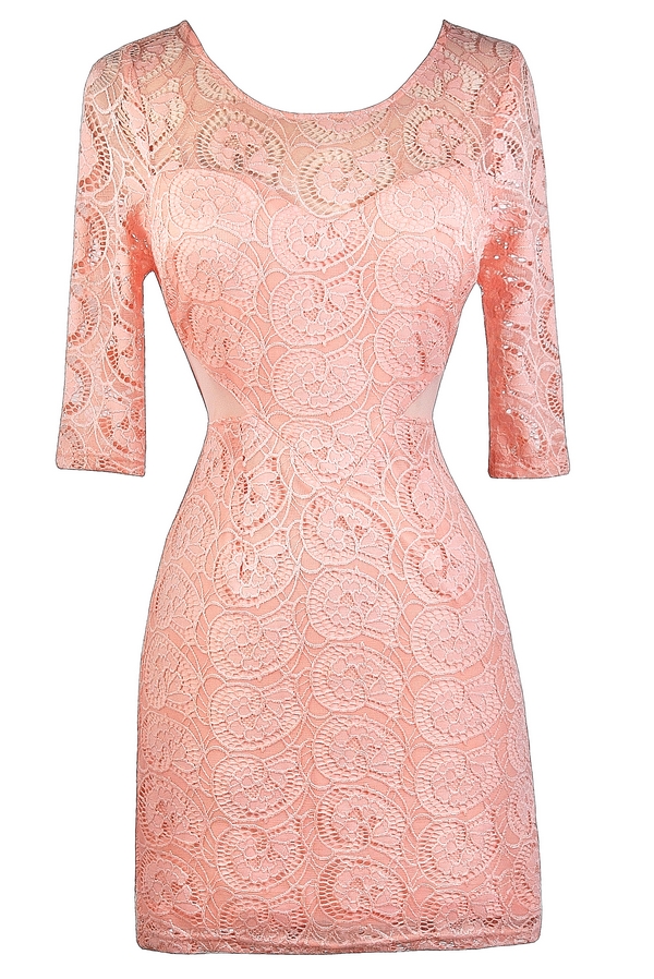 Pale Pink Bodycon Dress, Pink Lace 