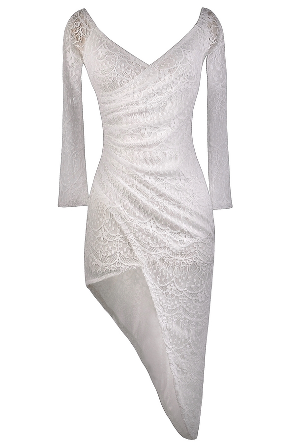 white lace asymmetrical dress