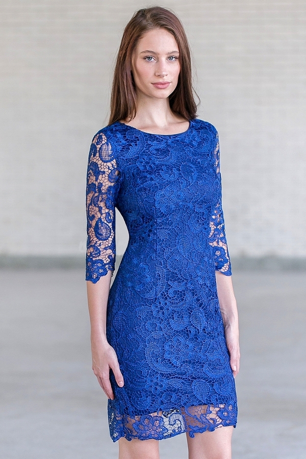 navy blue three quarter sleeve dresses