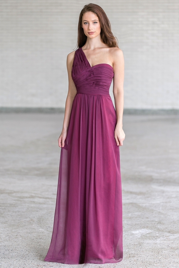 plum one shoulder dress