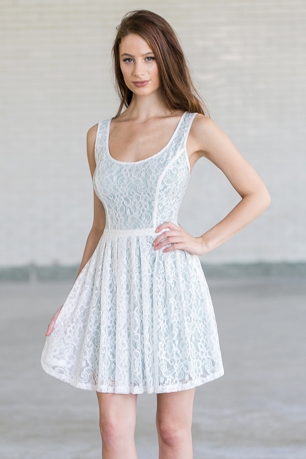 green and white lace dress Duntery Open Back Floral Lace Wedding Dress Sweep Train, White