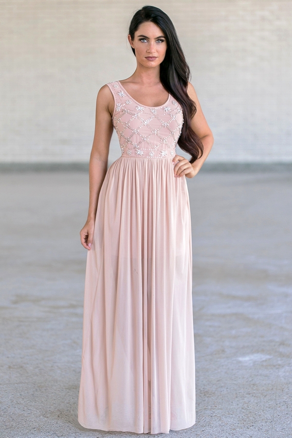 Pink dress with pearls online