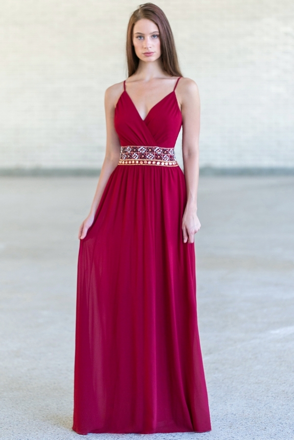 Burgundy embellished hot sale maxi dress