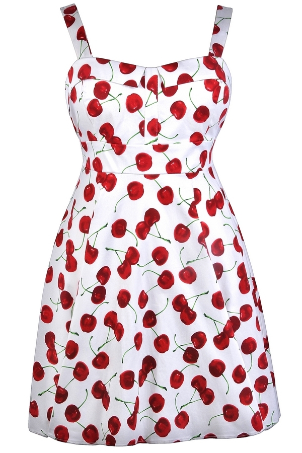 Red Cherry Print Dress, Cute Plus Size Dress, Retro Print Dress