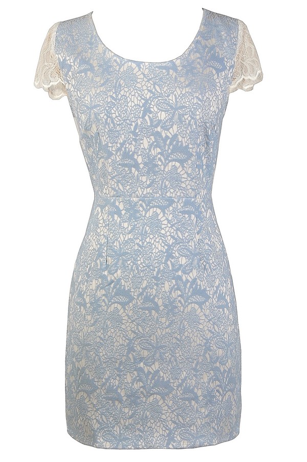 blue dress with white lace
