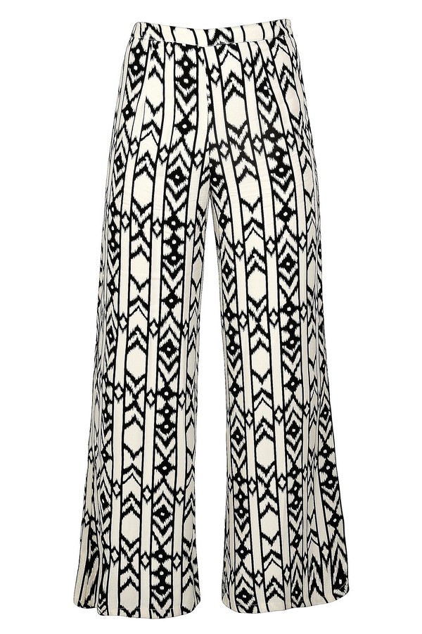 Black and Ivory Print Palazzo Pants, Black and Ivory Printed Wide