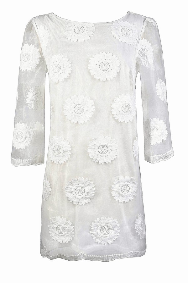 embroidered mesh dress white