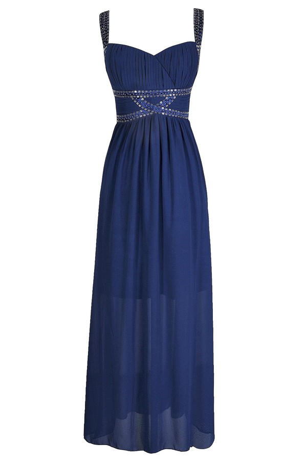 blue embellished maxi dress