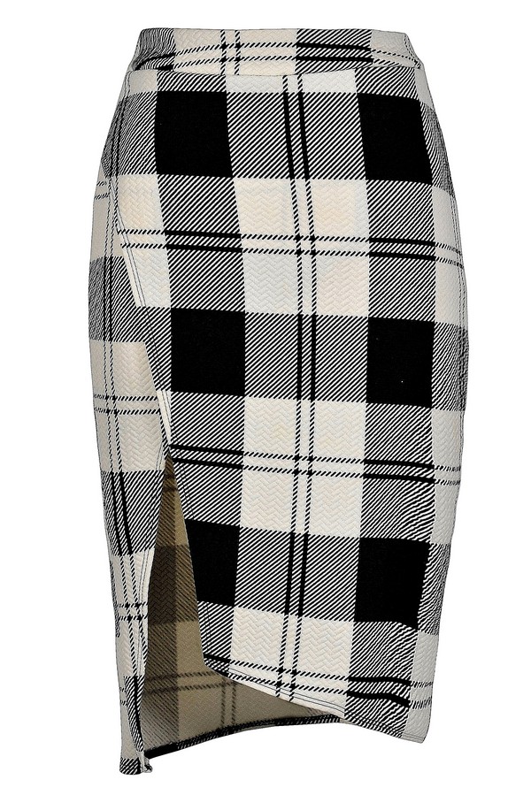 plaid pencil skirt black and white