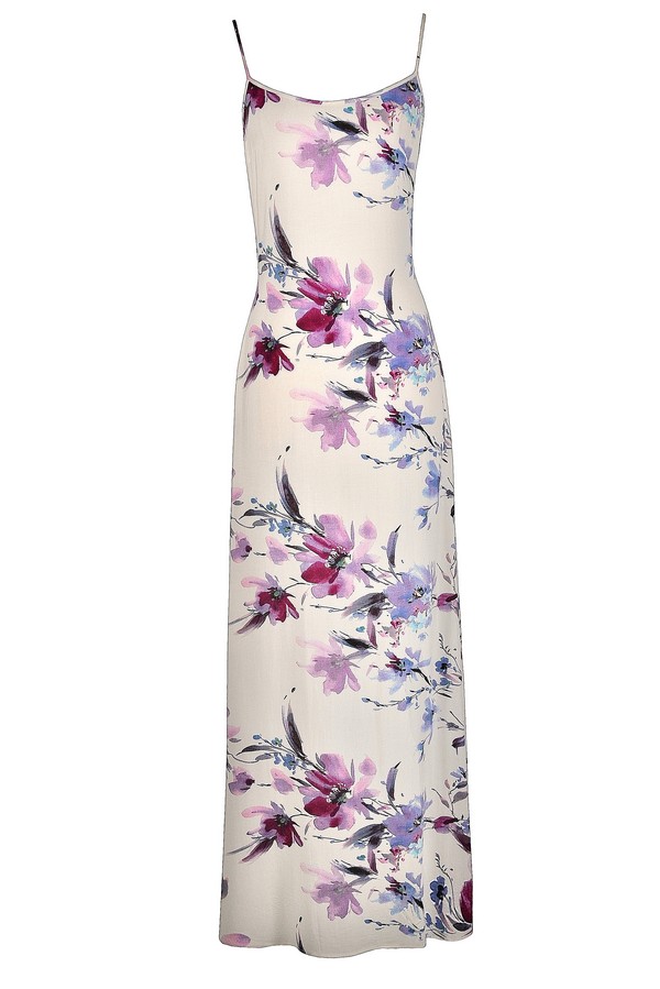 purple floral print maxi dress