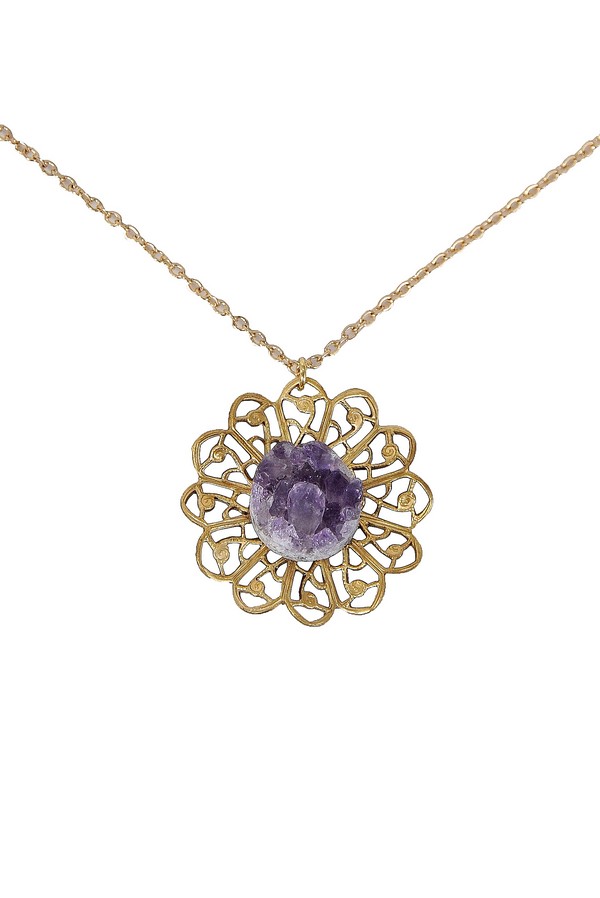 Gold necklace deals with purple stone