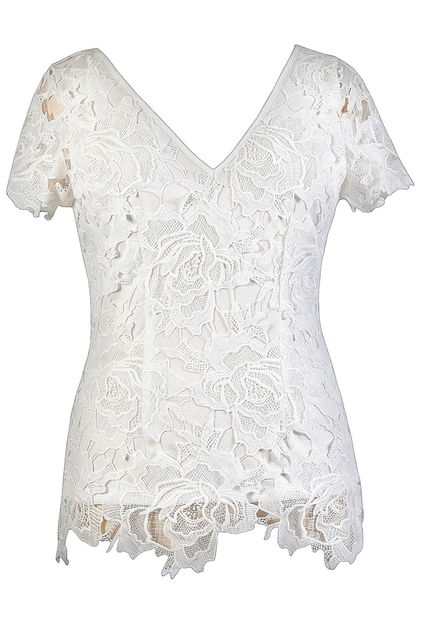 Cute Plus Size Top, Lace Plus Size Top, Ivory Lace Plus Top, White Lace Size Top, White Lace Capsleeve Top, Ivory Lace Capsleeve Top, Cute Summer Top Lily Boutique