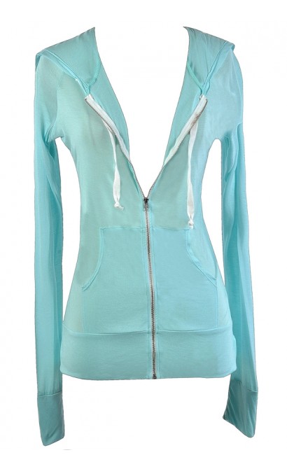 Aqua Zip Up Hoodie, Sky Blue Zip Up Hoodie, Pale Blue Zip Up Hoodie, Cute Blue Hoodie