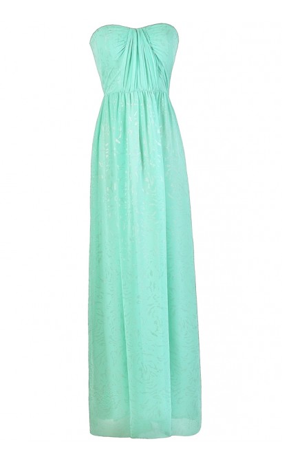 Mint Prom Dress, Mint Formal Dress, Mint and Silver Dress, Mint Chiffon Maxi Dress, Cute Mint Dress, Mint Strapless Maxi Dress