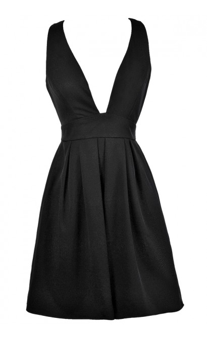 Little Black Dress, Black Plunging Neckline Dress, Black Cocktail Dress, Black Party Dress, Black A-line Dress, Black Plunging Neckline Party Dress