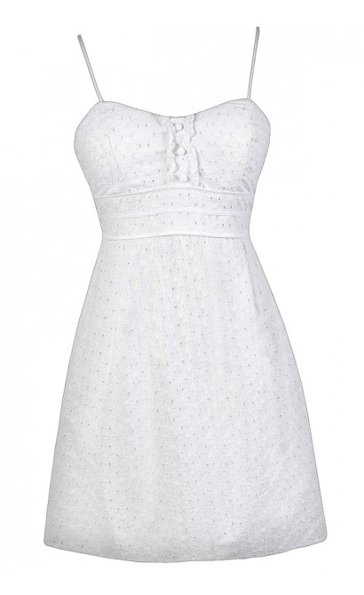 White Eyelet Dress, White Sundress, White Summer Dress, White Eyelet A-Line Dress, White Graduation Dress