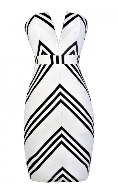 Black and White Stripe Strapless Dress, Cute Printed Strapless Dress ...