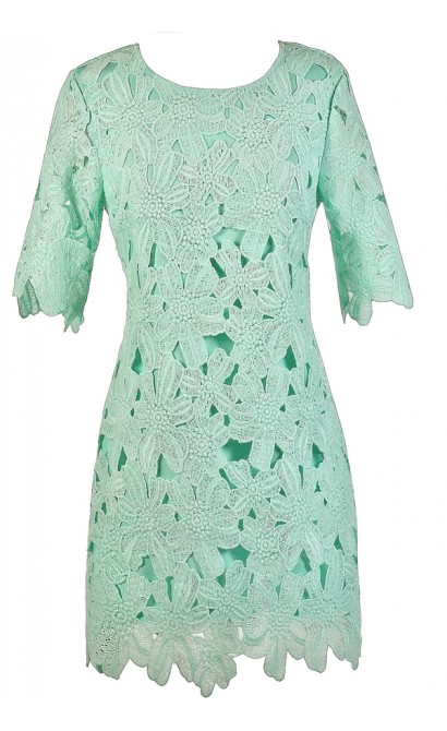 Mint Lace Dress, Mint Crochet Lace Dress, Mint Lace Sheath Dress, Mint Party Dress, Mint Oversized Lace Dress