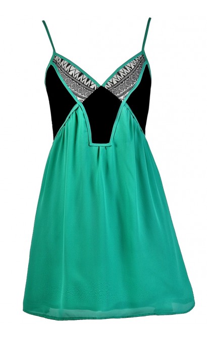 Cute Colorblock Dress, Colorblock Summer Dress, Colorblock Babydoll Dress, Cute Sundress, Green and Black Sundress, Green and Black Colorblock Dress