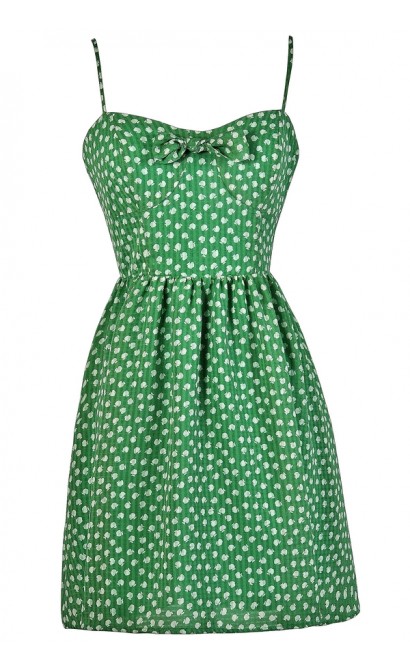 Apple Print Dress, Green Apple Print Sundress, Cute Summer Sundress, Apple Print Summer Dress