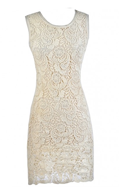 Beige Lace Midi Dress, Cute Beige Dress, Beige Lace Sheath Dress, Beige Lace Rehearsal Dinner Dress, Beige Lace Bridal Shower Dress, Cute Lace Dress, Lace Summer Dress