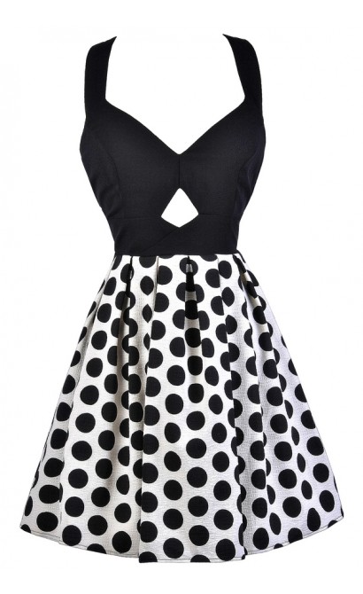 Black and Ivory Polka Dot Dress, Black and Ivory Bow Back Dress, Cute ...