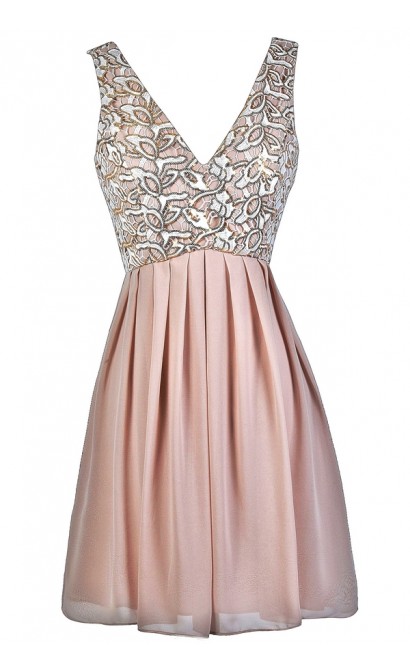 Beige Sequin Dress, Gold Sequin Dress, Beige and Gold Party Dress, Taupe and Gold Sequin Party Dress, Cute Party Dress