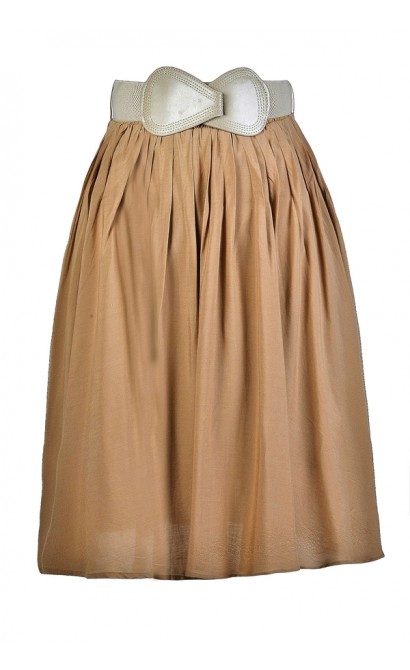Caramel A-Line Skirt, Taupe A-Line Skirt, Flowy A-Line Skirt, Light Brown A-Line Skirt, Cute Summer Skirt, Cute Fall Skirt, Belted A-Line Skirt, Flowy A-Line Skirt