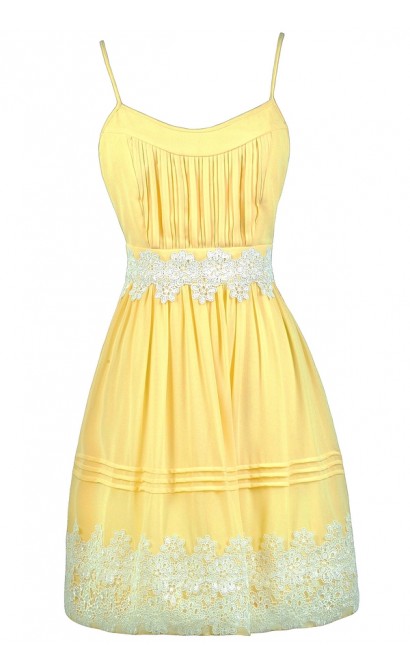 Cute Yellow Dress, Yellow and Off White Dress, Yellow Party Dress, Yellow Sundress, Yellow A-Line Dress, Cute Yellow Dress