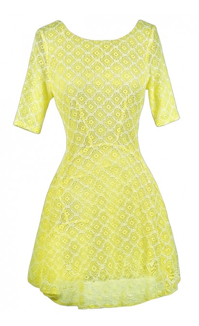 Yellow Lace Dress, Yellow Lace Summer Dress, Neon Lace Dress, Neon Yellow Dress, Yellow Lace Skater Dress, Cute Summer Dress, Cute Party Dress, Lace Summer Dress, Yellow Summer A-Line Dress