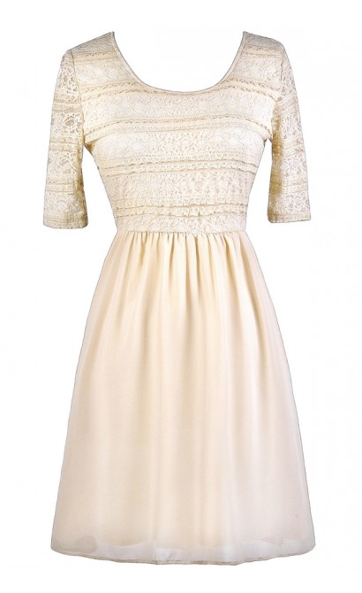 Cream Lace A-Line Dress, Beige Lace A-Line Dress, Cute Lace Dress, Cute ...