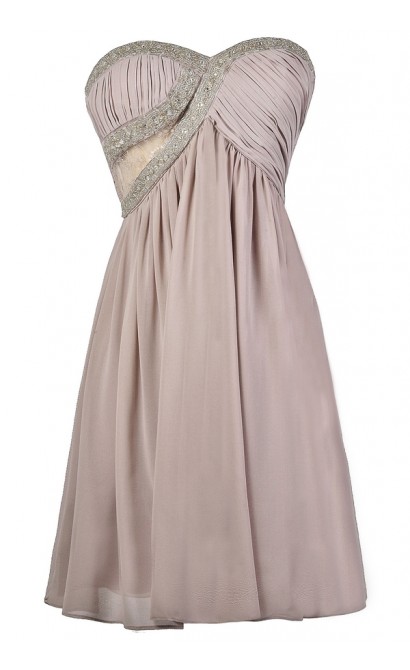 Lavender Light Purple Beaded Bridesmaid Party Dress