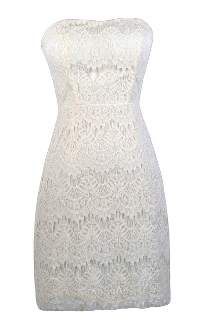 Off White Lace Strapless Dress, Off White Lace Pencil Dress, Off White Lace Rehearsal Dinner Dress, Off White lace Cocktail Dress