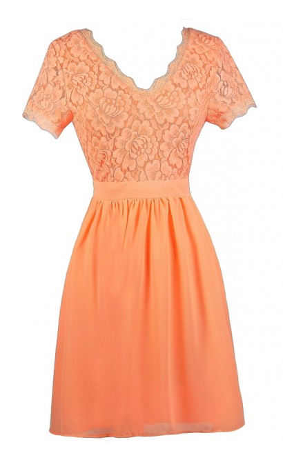 Cute Neon Orange Lace Dress, Neon Orange lace and Chiffon Dress, Neon Orange Capsleeve Dress