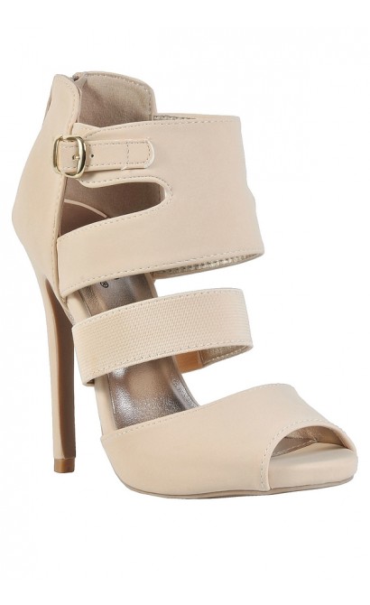 Beige Bootie Sandals, Beige Open Sandal, Beige Cage Sandal, Cute Beige Heels