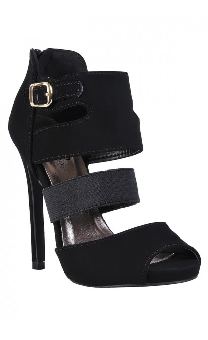 Black Bootie Sandal, Cute Black Sandal, Black cage Sandal