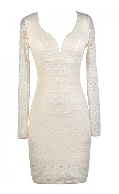 Ivory lace Pencil Dress, Ivory Lace Rehearsal Dinner Dress, Ivory Lace Bridal Shower Dress, Ivory Lace Bodycon Dress, Longsleeve Ivory Lace Dress