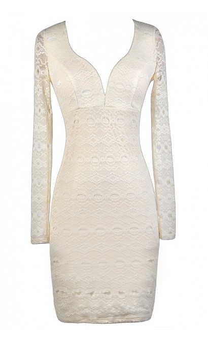 Ivory Lace Pencil Dress, Ivory Lace Bodycon Dress, Longsleeve Ivory ...