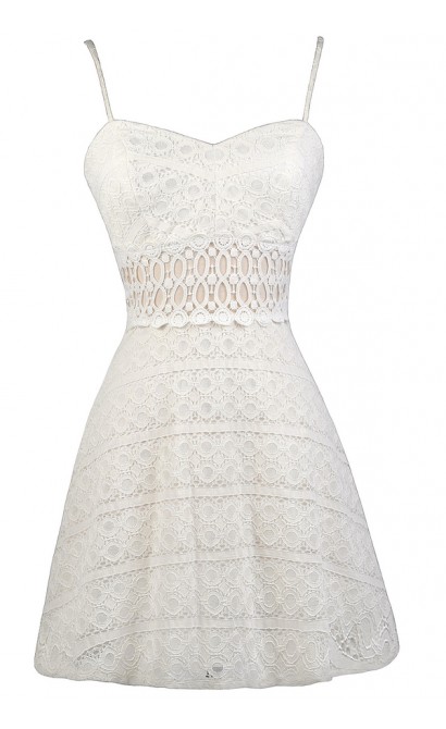 Off White Lace A-Line Dress, Cute Off White Lace Dress, Ivory Lace A-Line Dress, Off White Lace Sundress