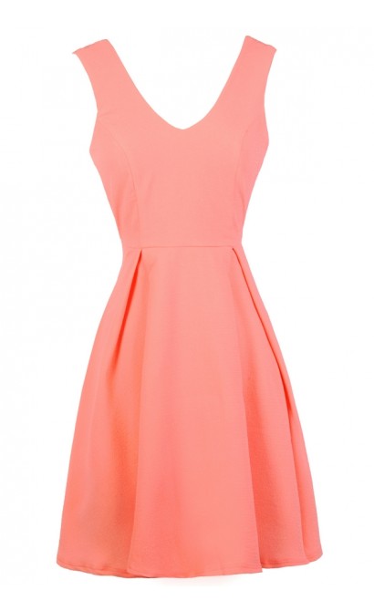 Cute Neon Coral Sundress, Neon Coral Summer Dress, Neon Coral A-Line Dress, Neon Coral Party Dress