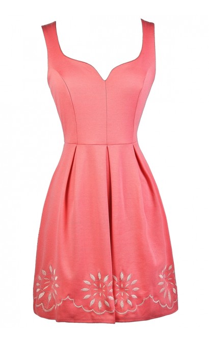 Cute Pink Dress, Pink A-Line Dress, Pink Summer Dress, Pink Party Dress, Pink Embroidered Dress