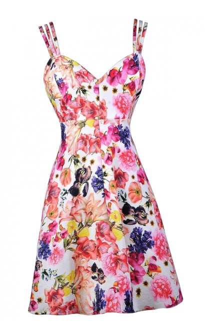 Floral Print Sundress, Floral Print Summer Dress, Cute Floral Print Dress, Pink Floral Print Dress, Floral Print A-Line Dress, Floral Print Party Dress